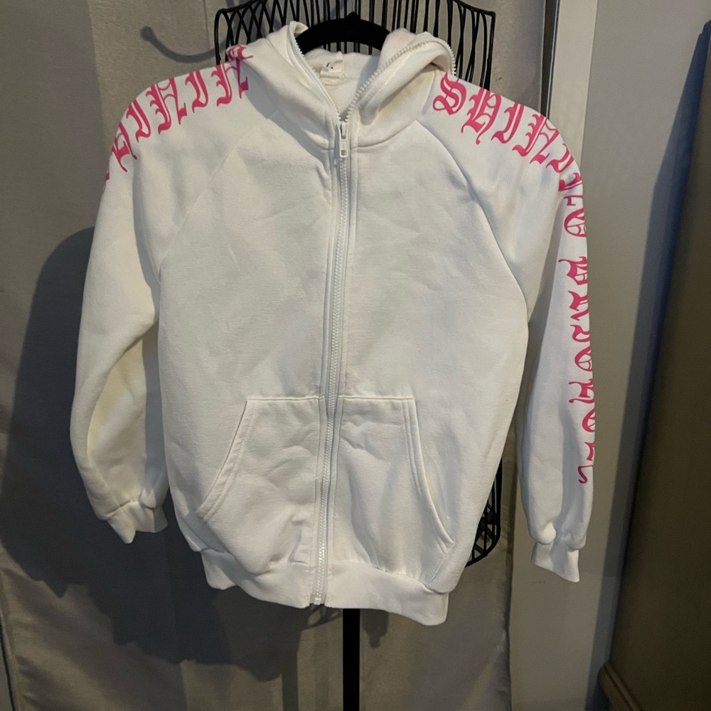 SHEIN White Hoodie with Pink Lettering